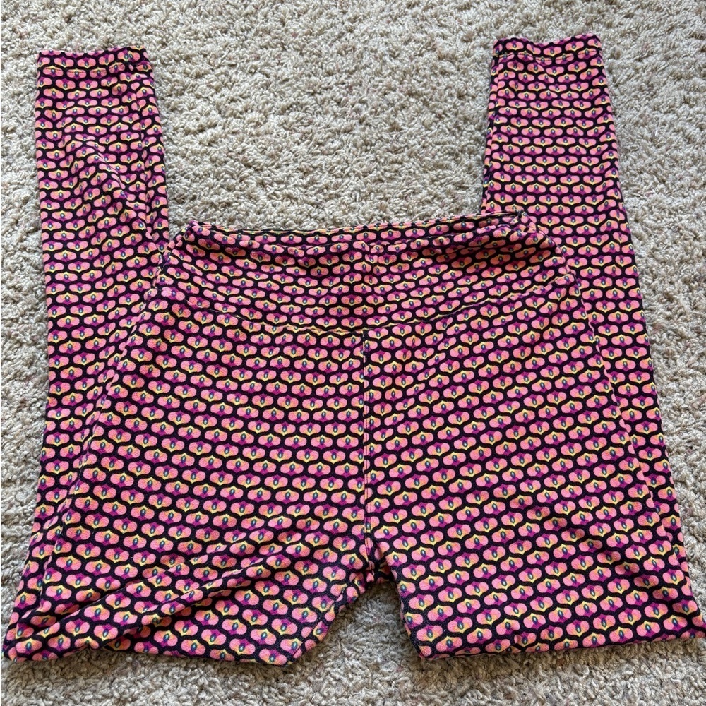 LuLaRoe High-Waisted Stretch Patterned Pink Leggings Women’s One Size Cozycore - Picture 2 of 4